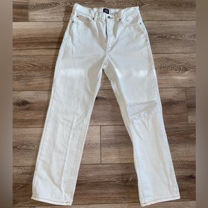 BDG, 27, White, Loose Straight, Ripped, Jeans, Zipper Fly